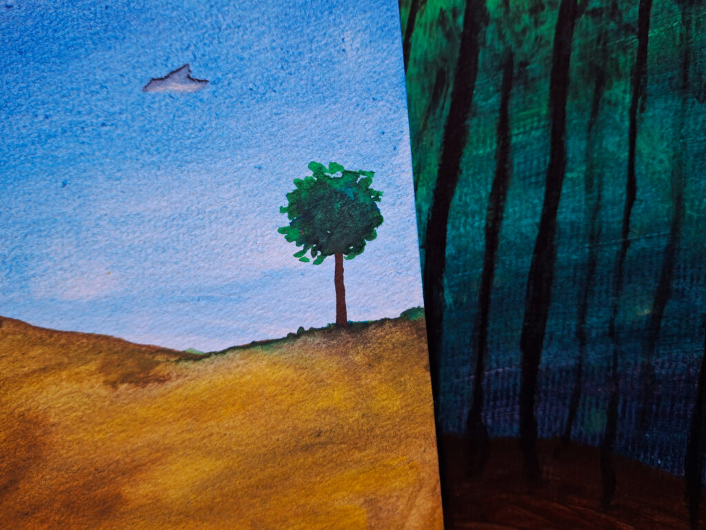 recherches créatives, essais aquarelle