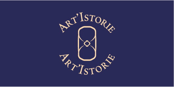 Logo Art'Istorie Identité visuelle tampon parchemin fond bleu